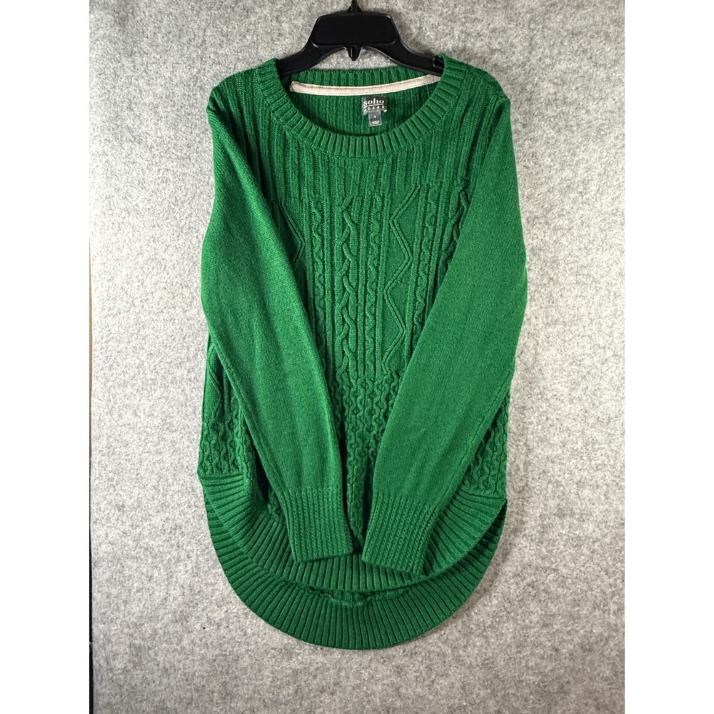 Soho Jeans New York & Company Green Cable Knit High Low Hem Sweater Small